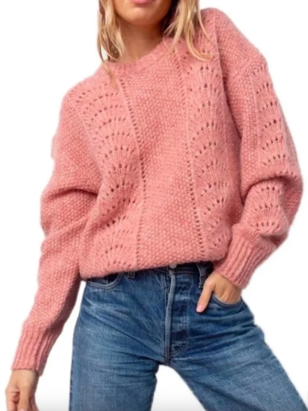 Rails Mara Alpaca Wool Sweater NEW S Rose Pink Pointelle Slouchy Drop Shoulder